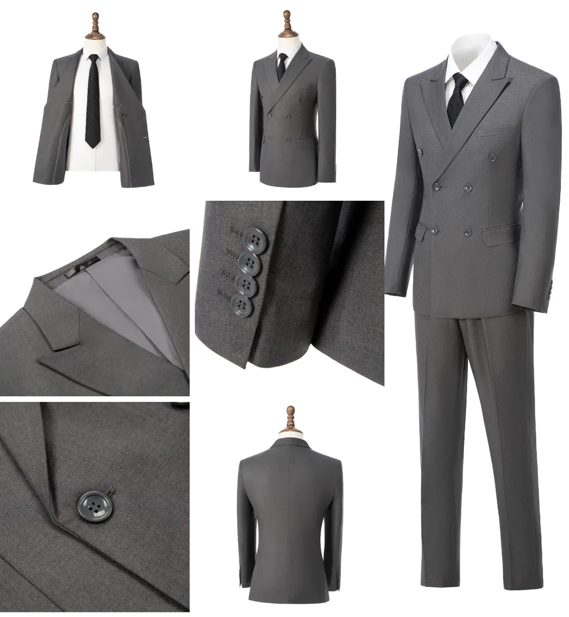 Formal 3 Pieces Mens Suit Slim Fit Flat Peak Lapel Tuxedos (Blazer Pants)