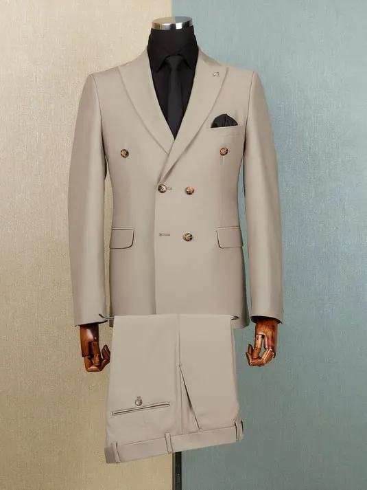 Full Set Beige Bone Button Double-Breasted Suit SCB-211