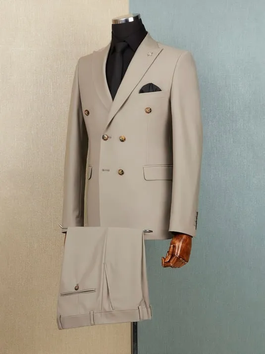 Full Set Beige Bone Button Double-Breasted Suit SCB-211