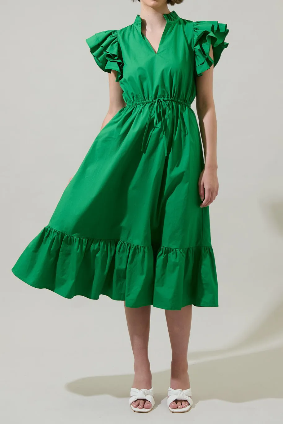 Green Ruffle Midi Dress