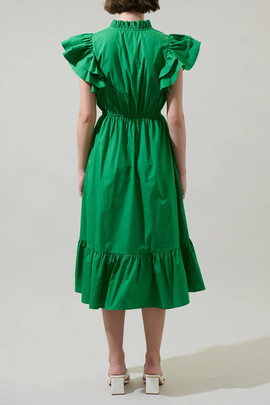 Green Ruffle Midi Dress