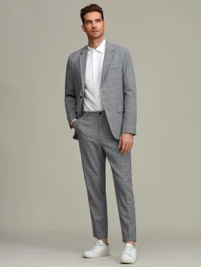 Grey Plaid Button Front Blazer and Tailored Trousers