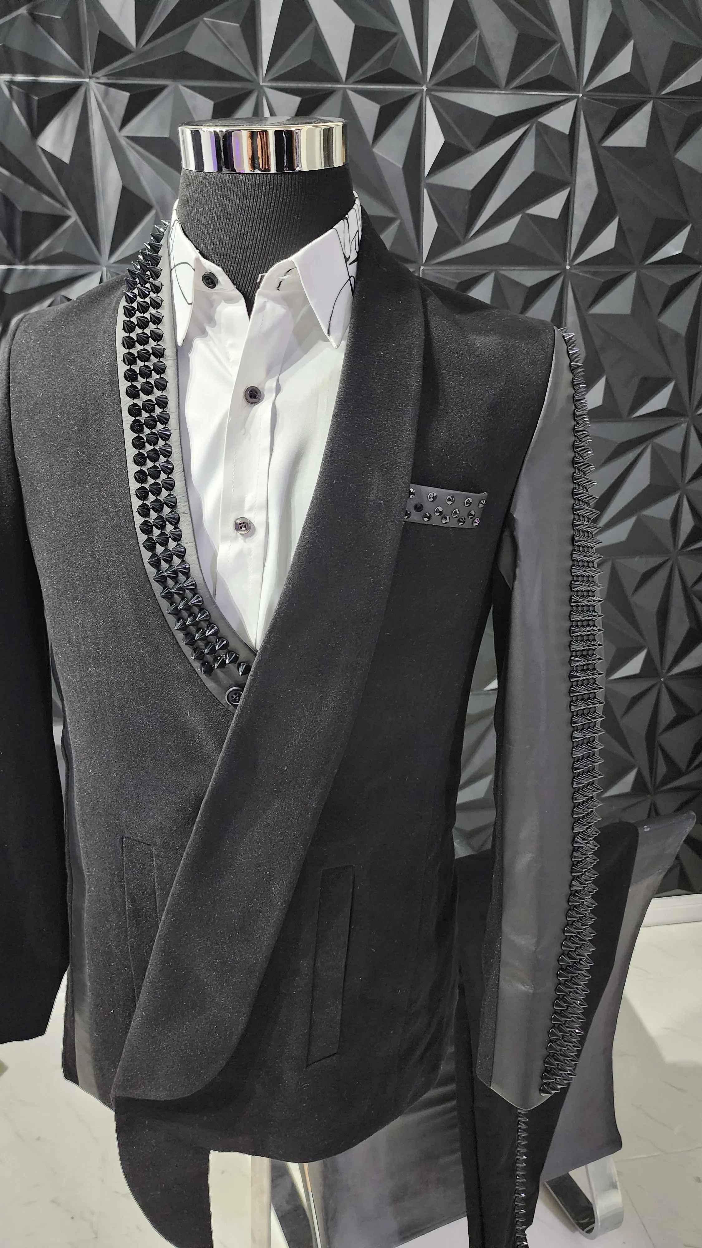 Handmade Custom Event Party Suit Designed by E.McCalla Suits - Leather Lapel