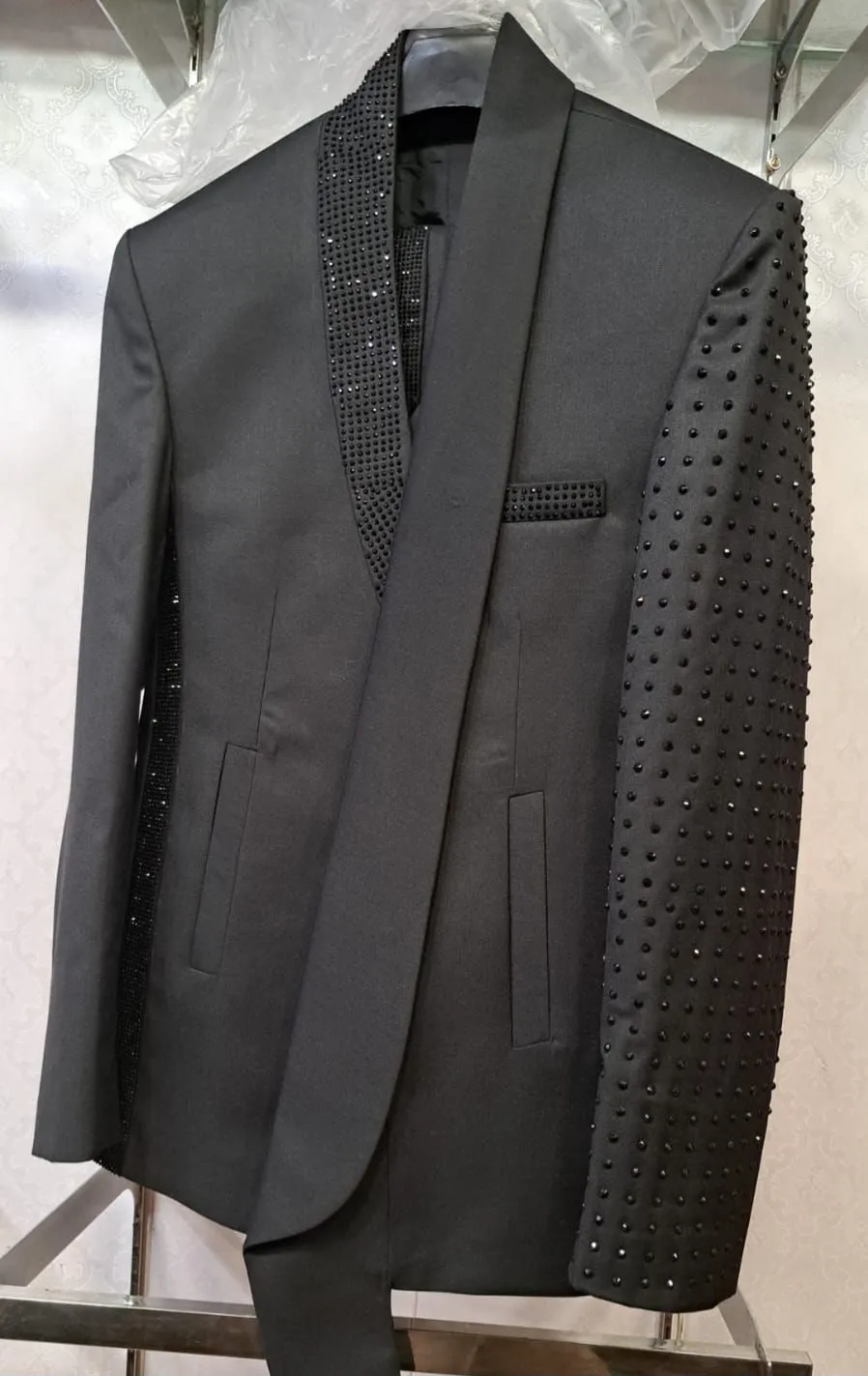 Handmade Custom Event Party Suit Designed by E.McCalla Suits - Leather Lapel