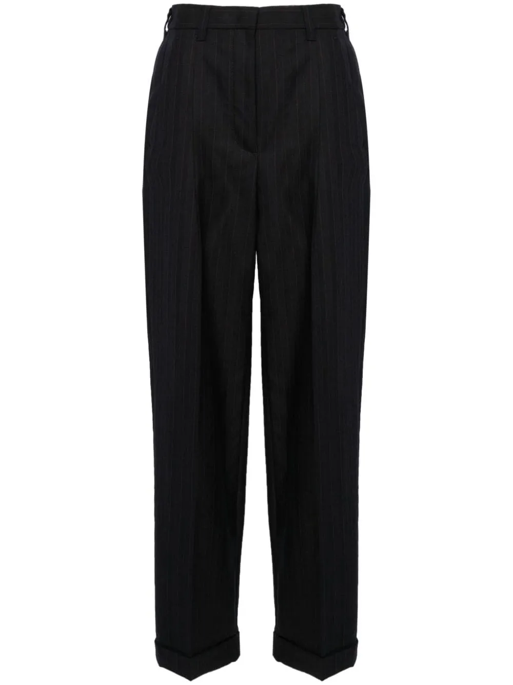 high-waisted pinstripe tailored trousers