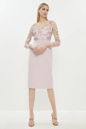 Lace V Neck Pencil Dress Long Sleeves Knee-length Wedding Guest Dresses