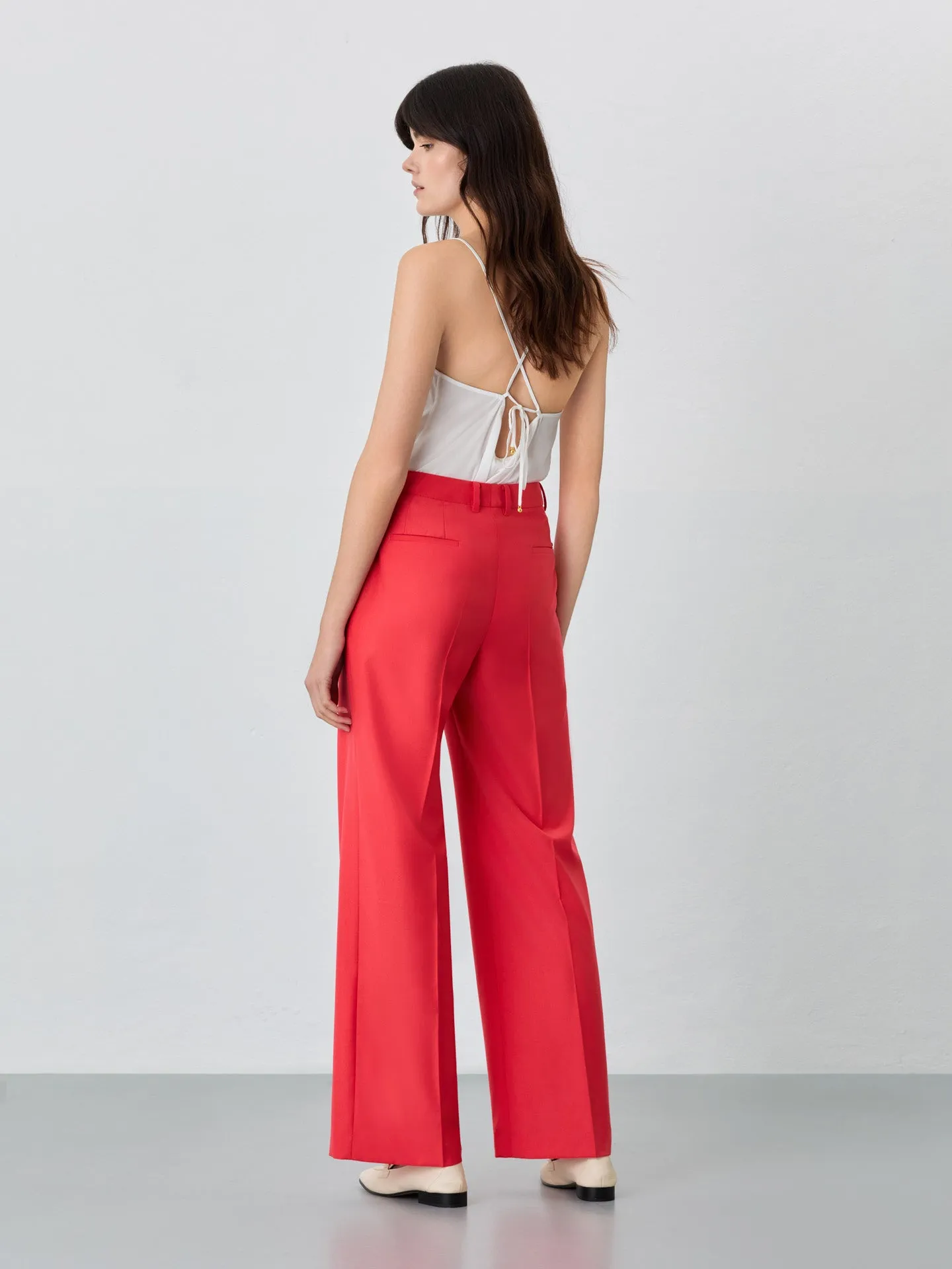 Loose Fit Red Trousers In Rayon Blend