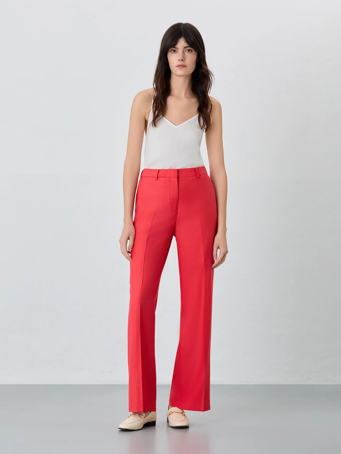 Loose Fit Red Trousers In Rayon Blend