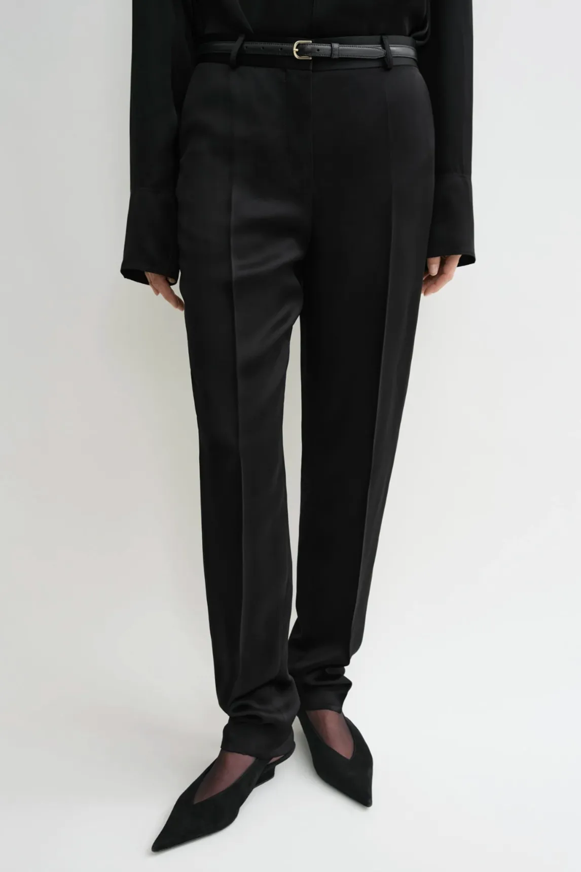 Low Waist Satin Trousers - Black