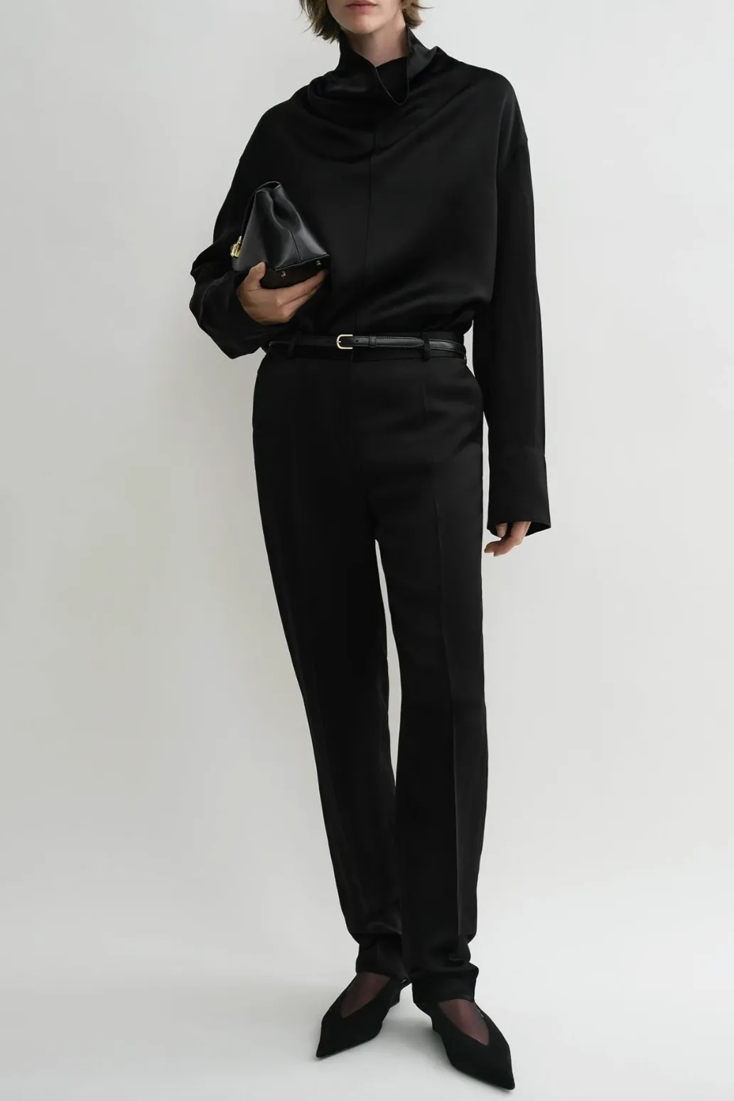 Low Waist Satin Trousers - Black