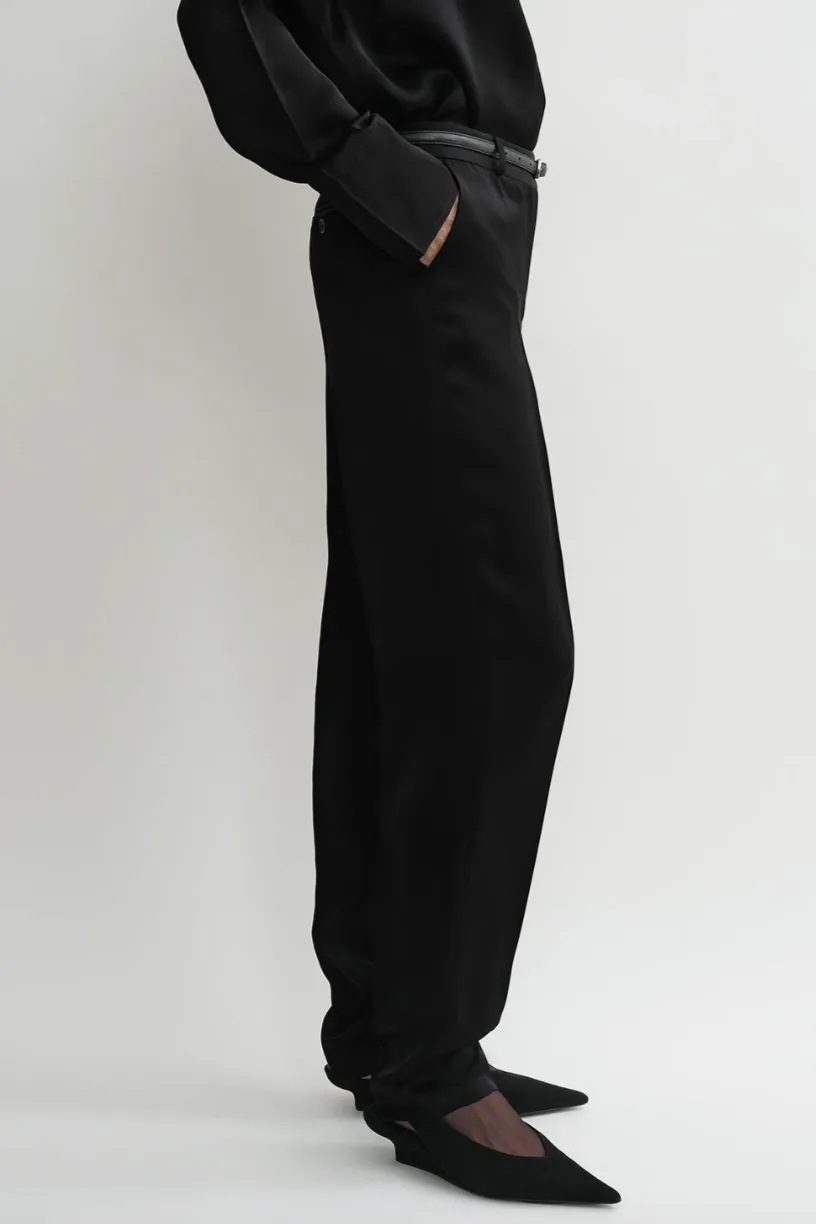 Low Waist Satin Trousers - Black