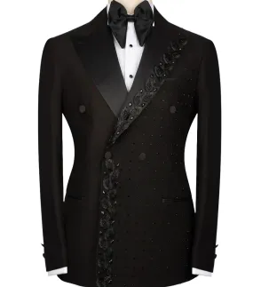 Luxury Black Beaded Blazer Tuxedo