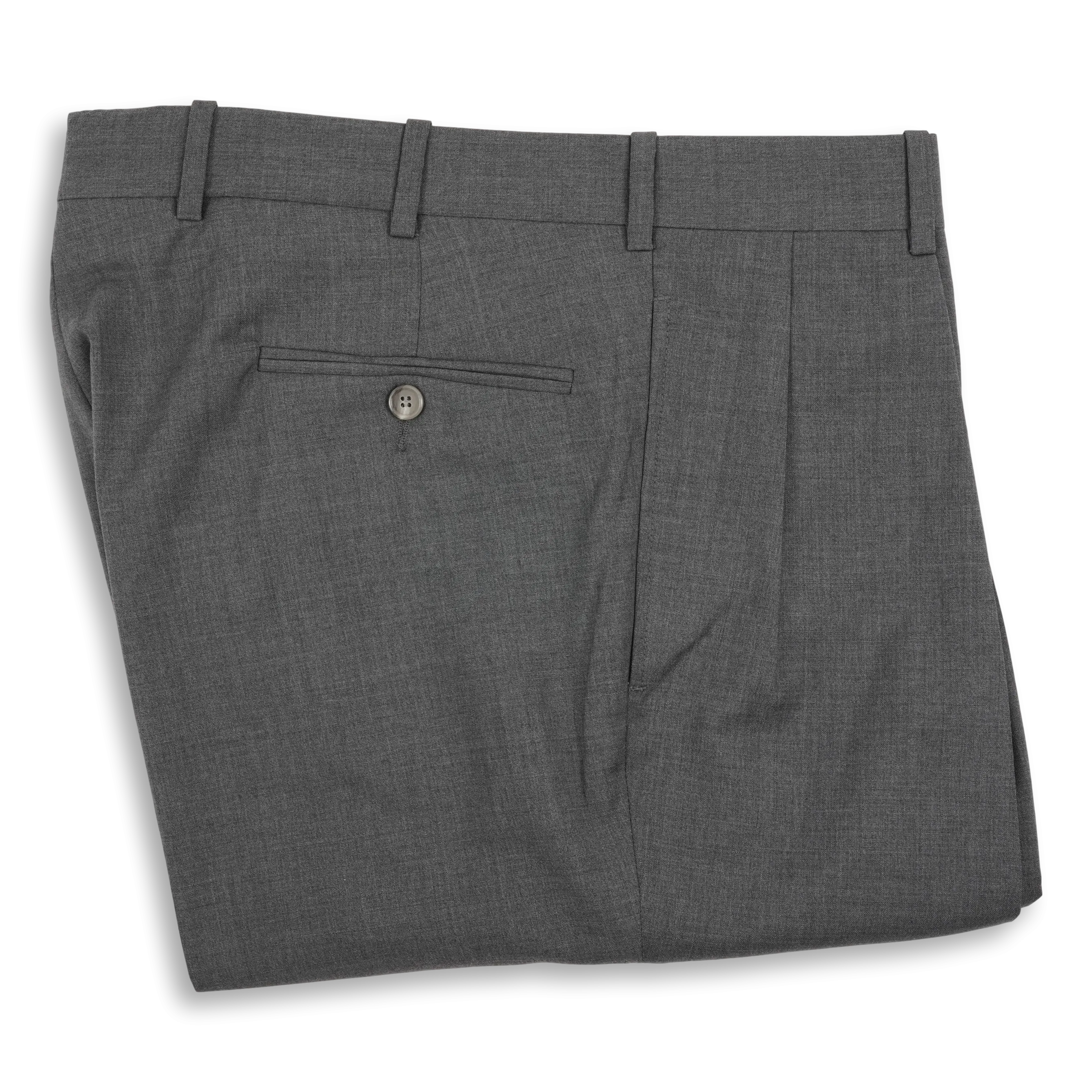 Medium Grey Tropical Wool Forward Pleated Trousers