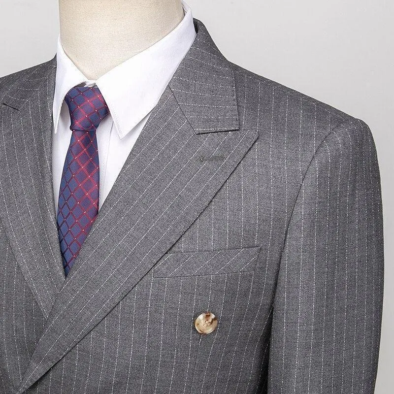 Men Suit - Piombo Striped Double-Breasted Suit