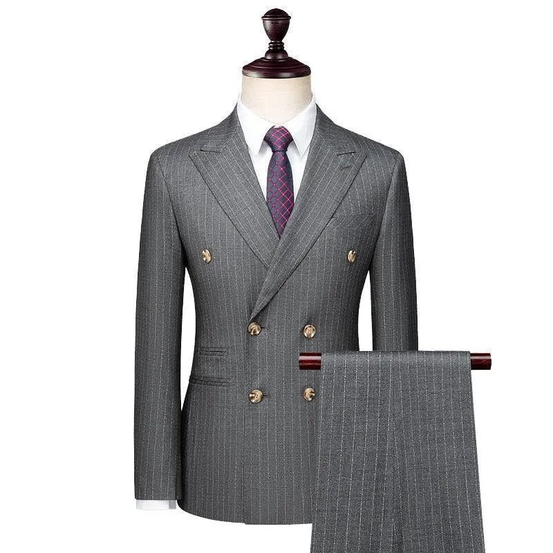 Men Suit - Piombo Striped Double-Breasted Suit