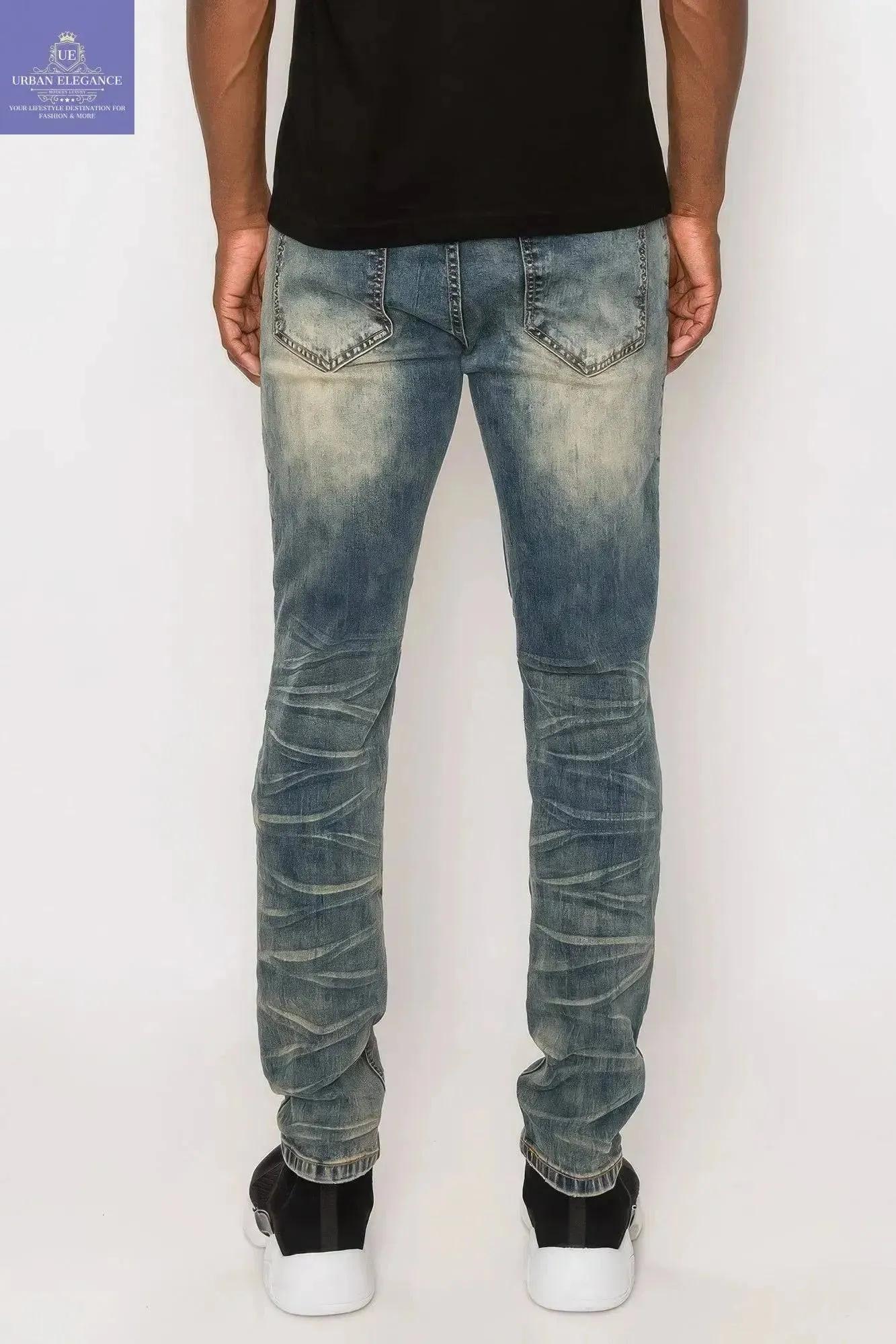 Men's Edgy Creased Biker Denim Trousers