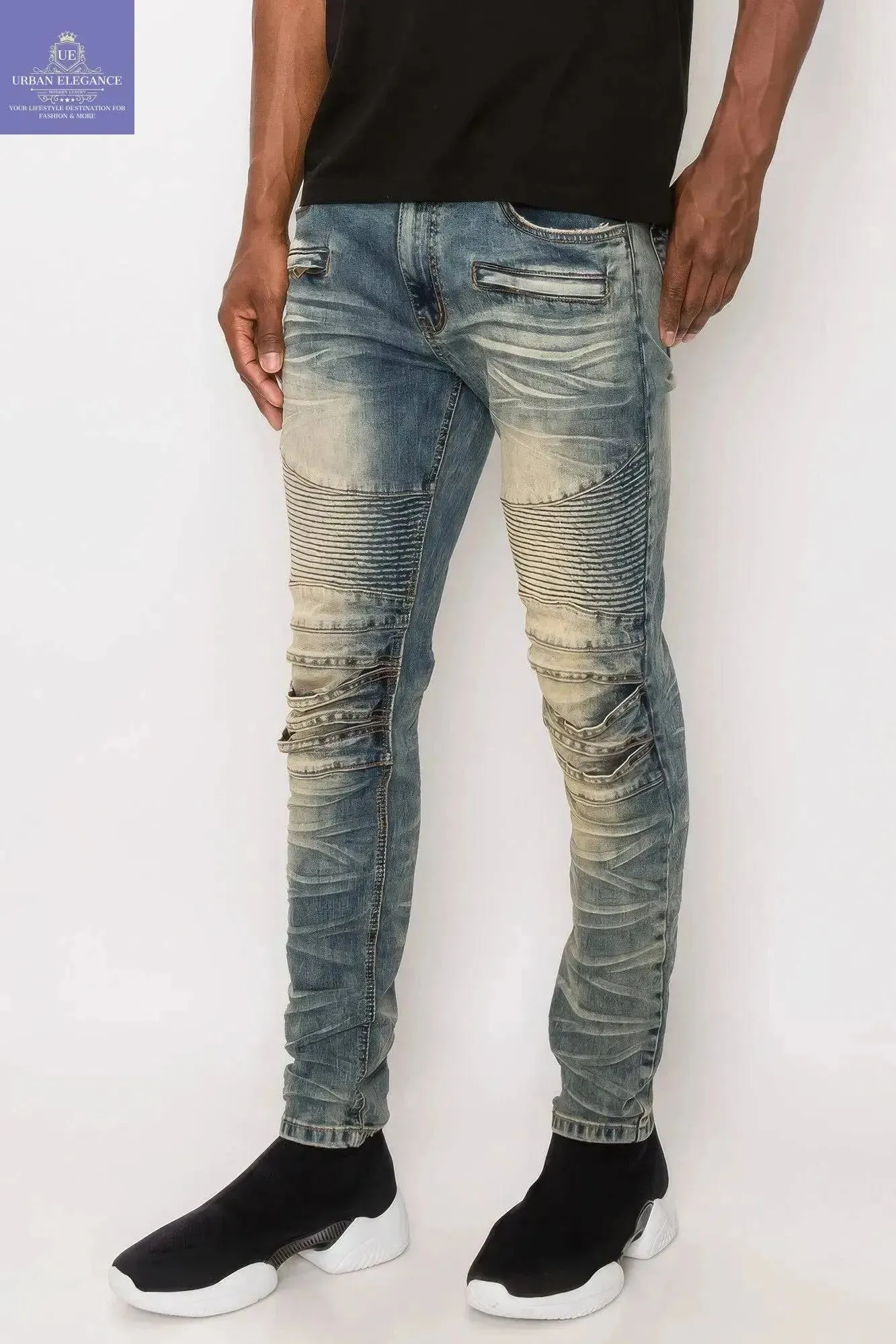 Men's Edgy Creased Biker Denim Trousers