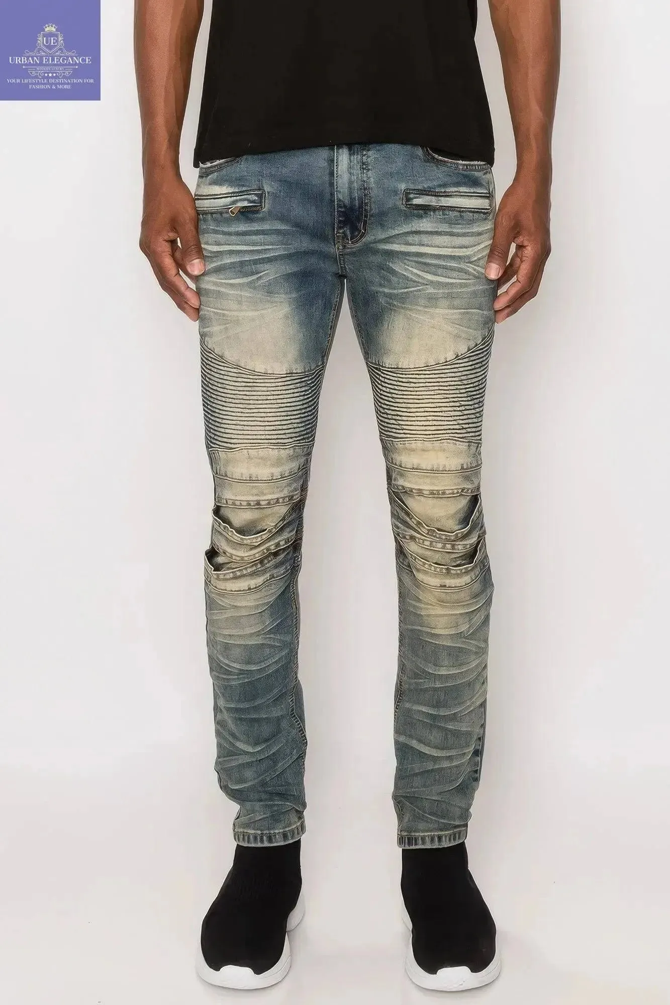 Men's Edgy Creased Biker Denim Trousers