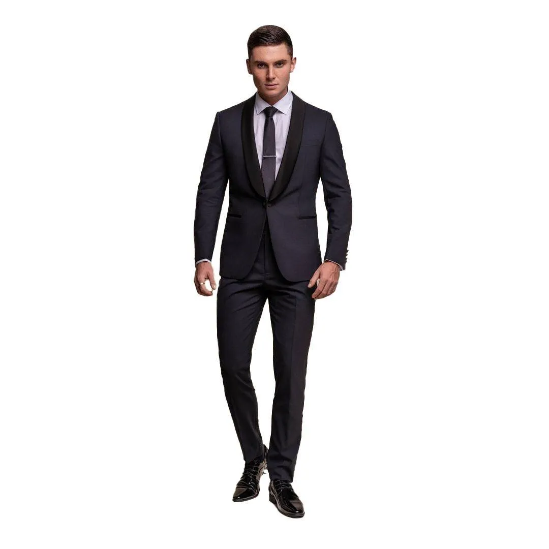 Mens Navy Tuxedo 2 Piece Shawl Collar Suit