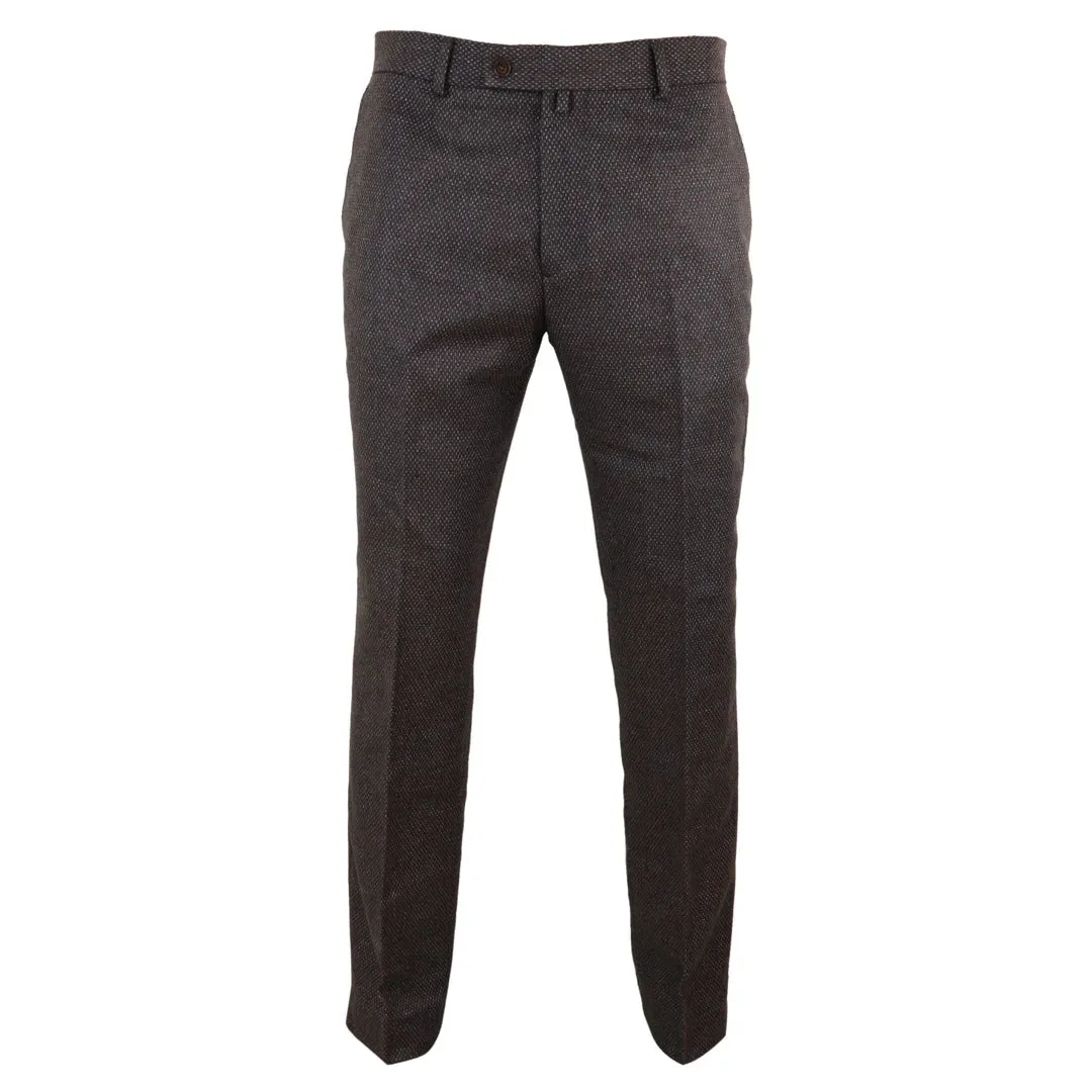 Men's Tweed Modern Fit Trousers Black Grey Blue