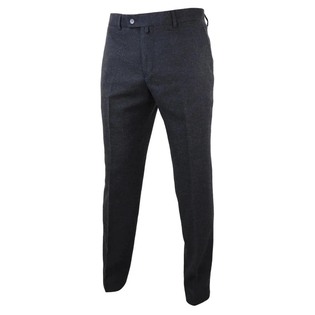 Men's Tweed Modern Fit Trousers Black Grey Blue