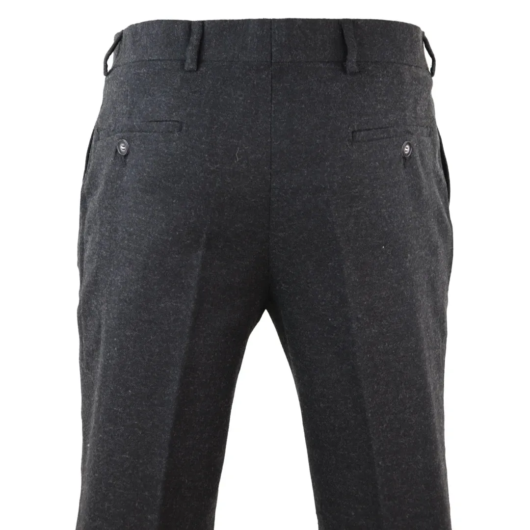 Men's Tweed Modern Fit Trousers Black Grey Blue