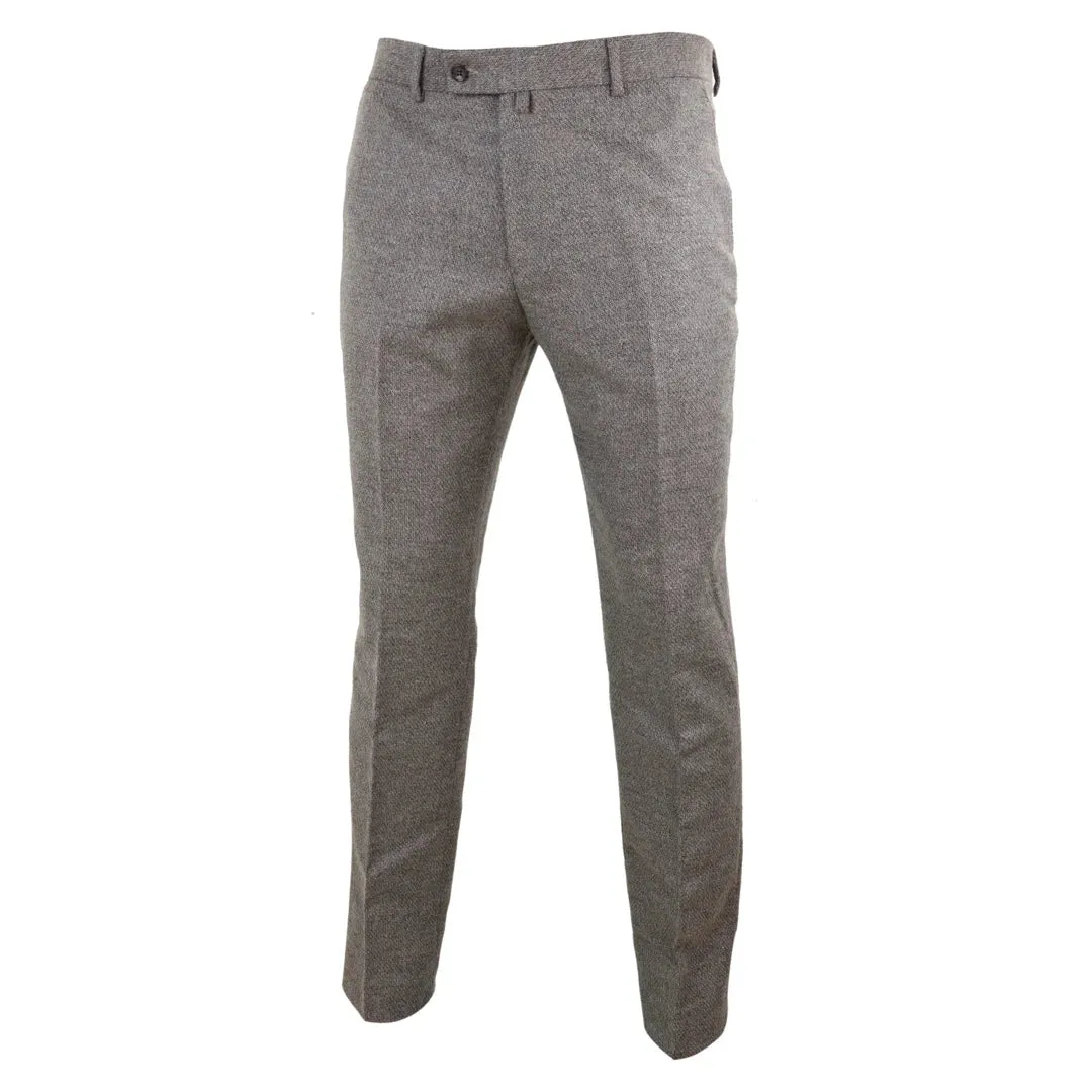 Men's Tweed Modern Fit Trousers Black Grey Blue