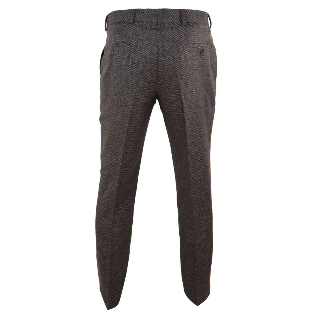 Men's Tweed Modern Fit Trousers Black Grey Blue