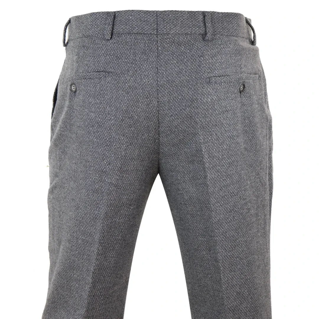 Men's Tweed Modern Fit Trousers Black Grey Blue