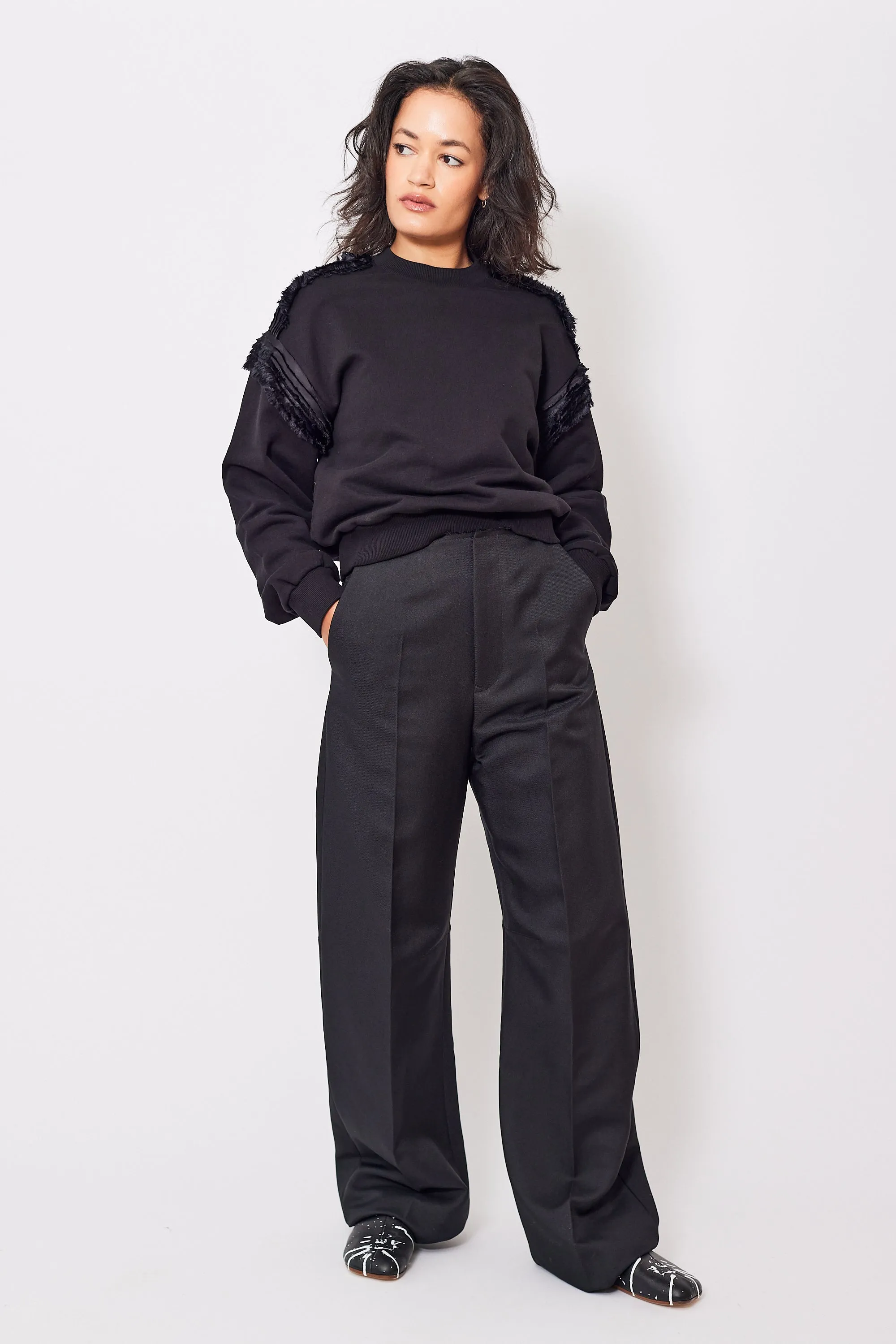 MM6 Maison Margiela Creased Raw Edge Waist Poly Trouser