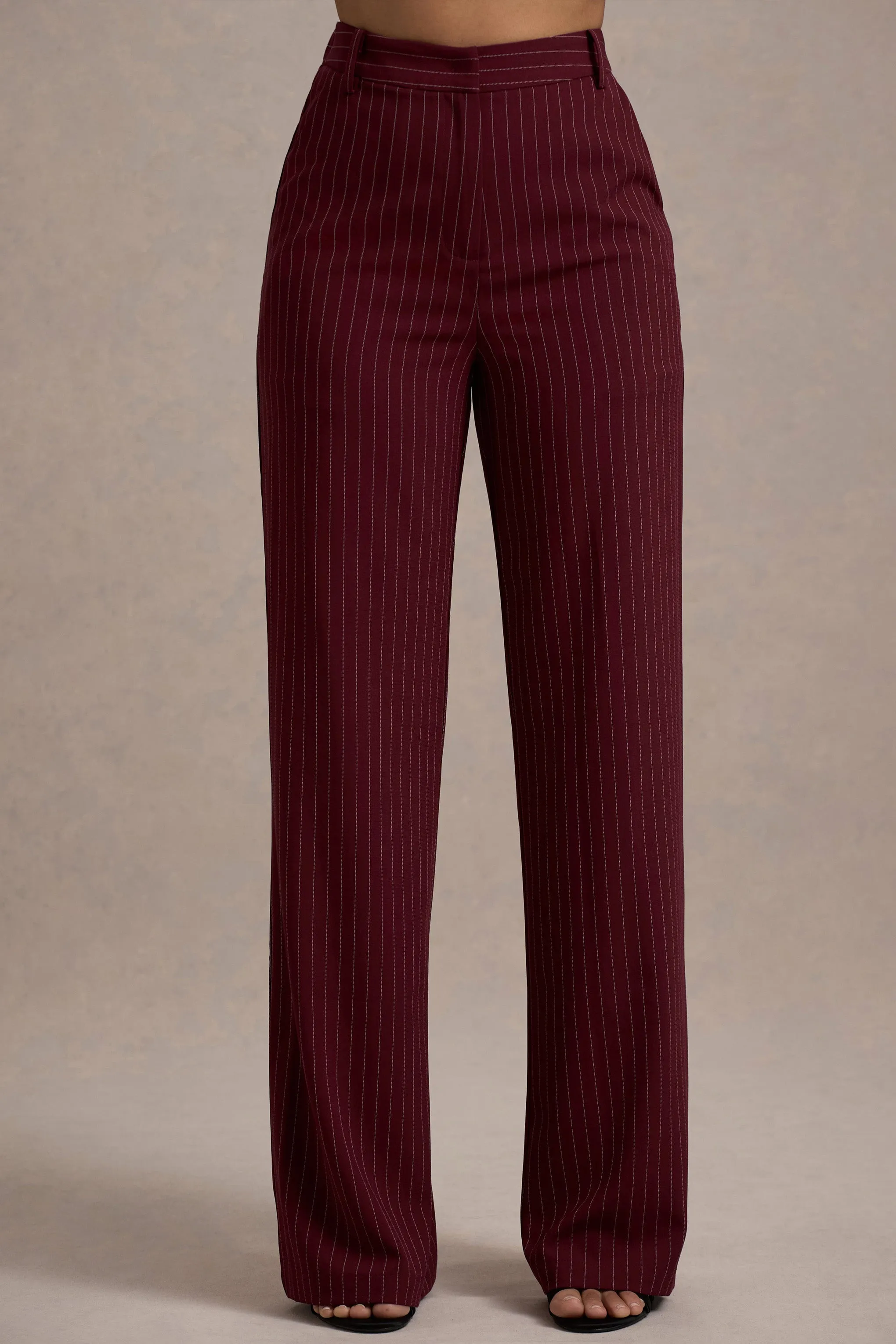 New York | Wine Pinstripe Tailored Wide-Leg Trousers