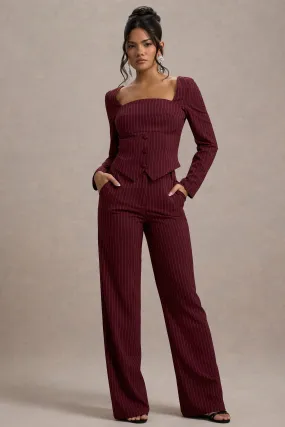 New York | Wine Pinstripe Tailored Wide-Leg Trousers