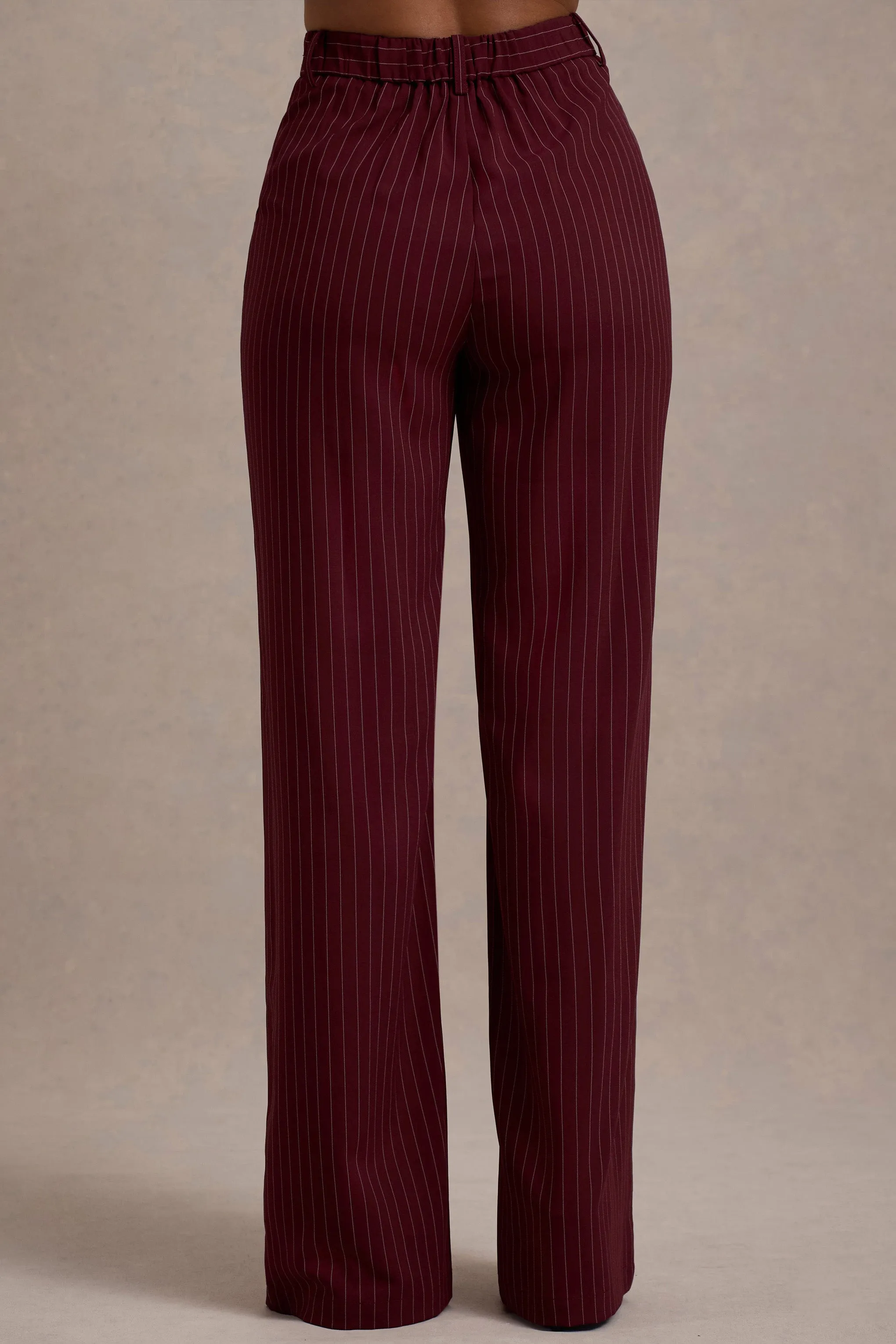 New York | Wine Pinstripe Tailored Wide-Leg Trousers