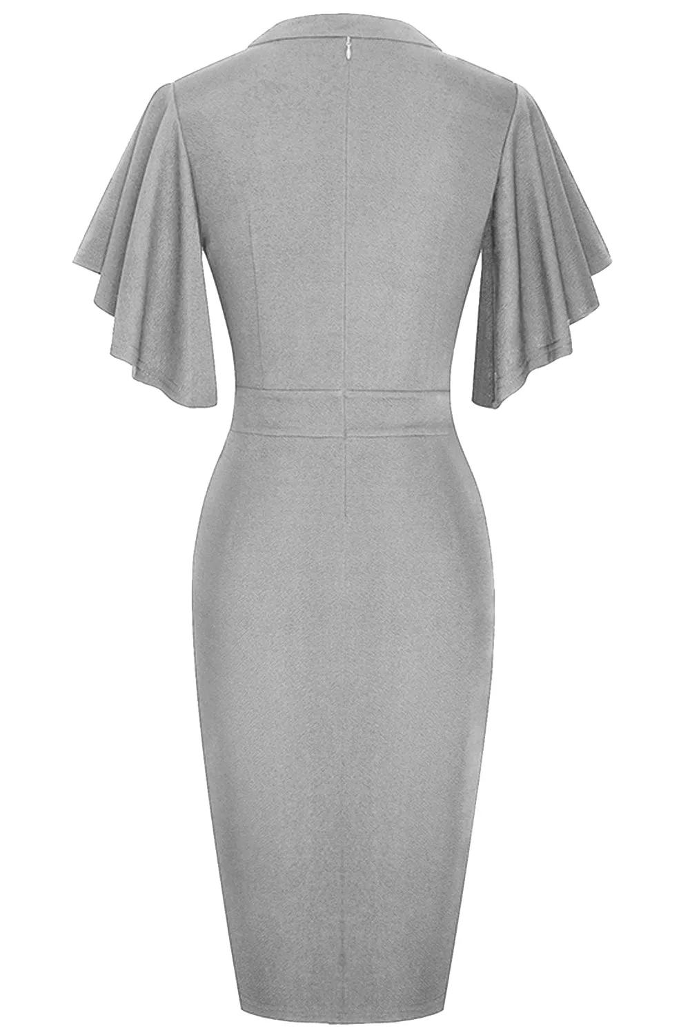 Notched Neck Flutter Sleeve Pencil Dress