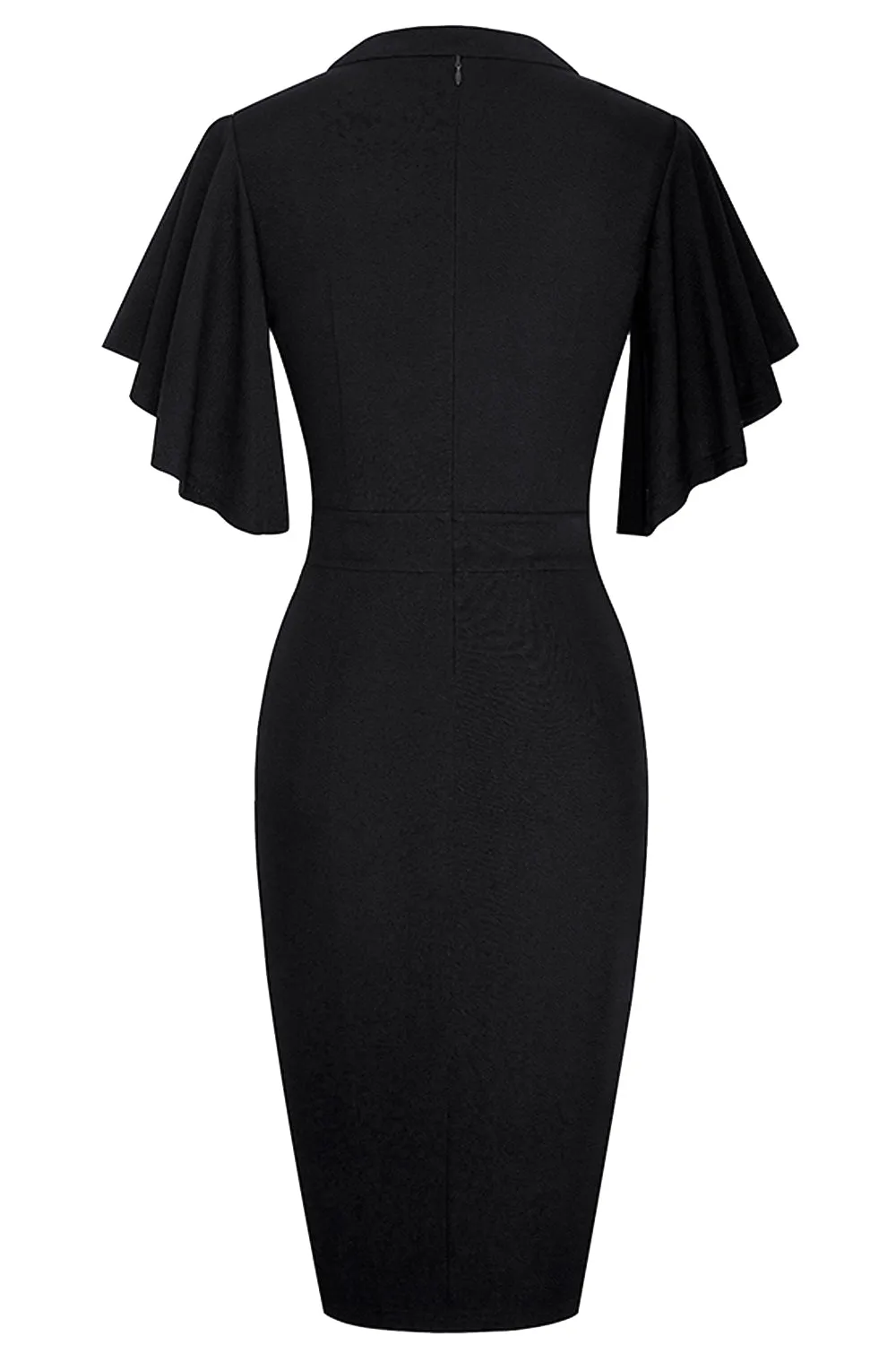 Notched Neck Flutter Sleeve Pencil Dress