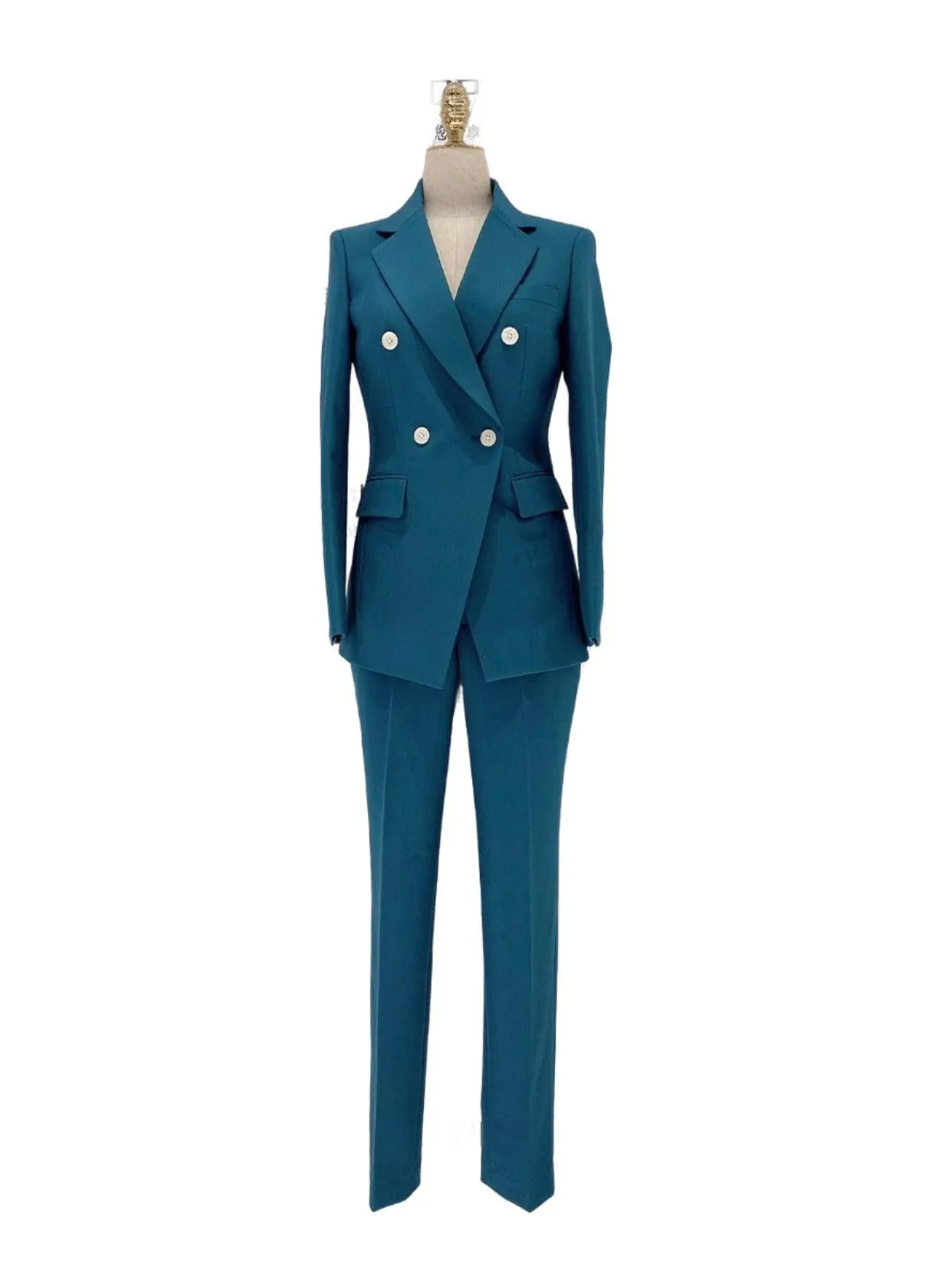 Peacock Blue Pant Suit - Women Two-Piece Trouser Suit