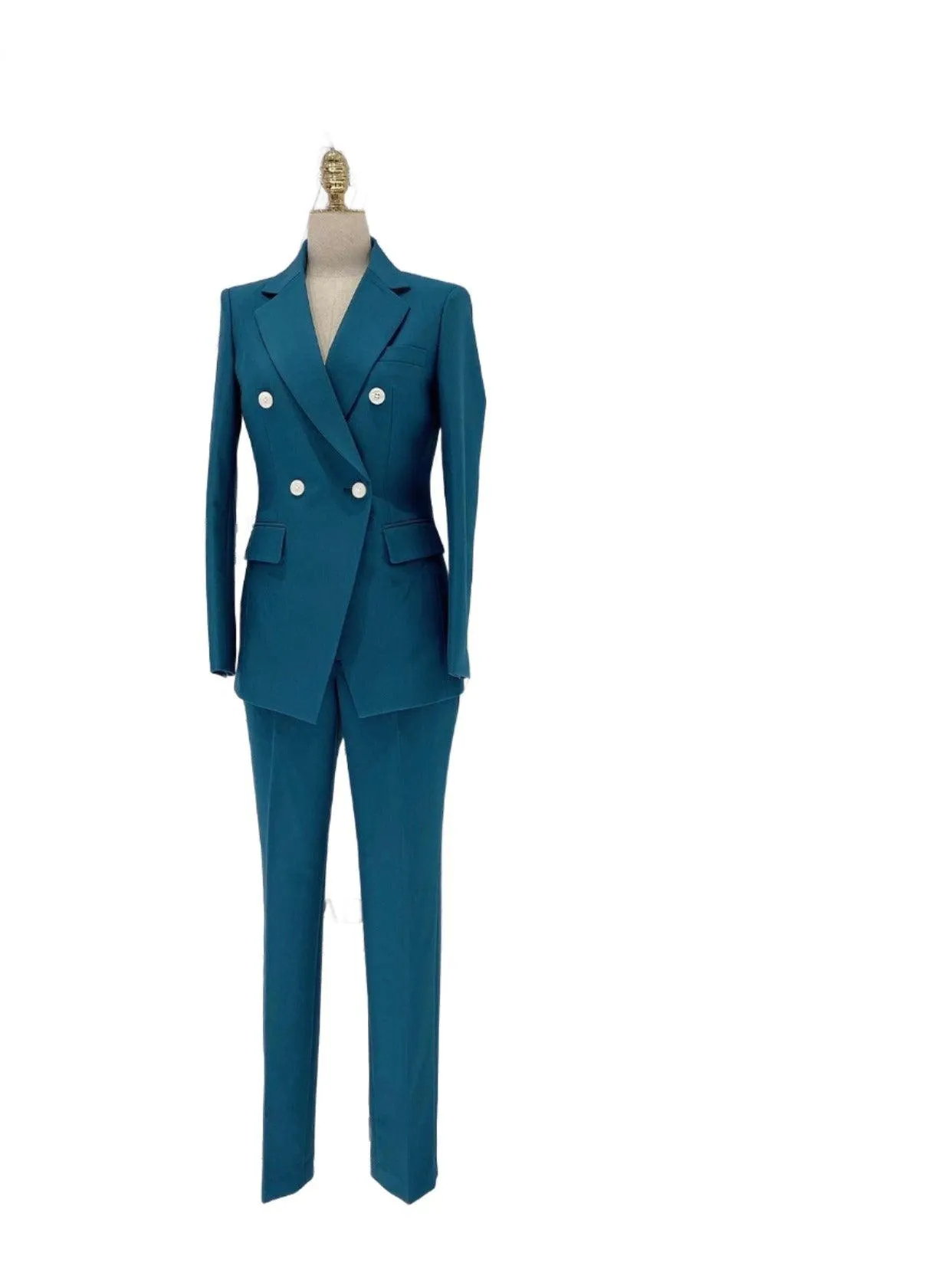 Peacock Blue Pant Suit - Women Two-Piece Trouser Suit