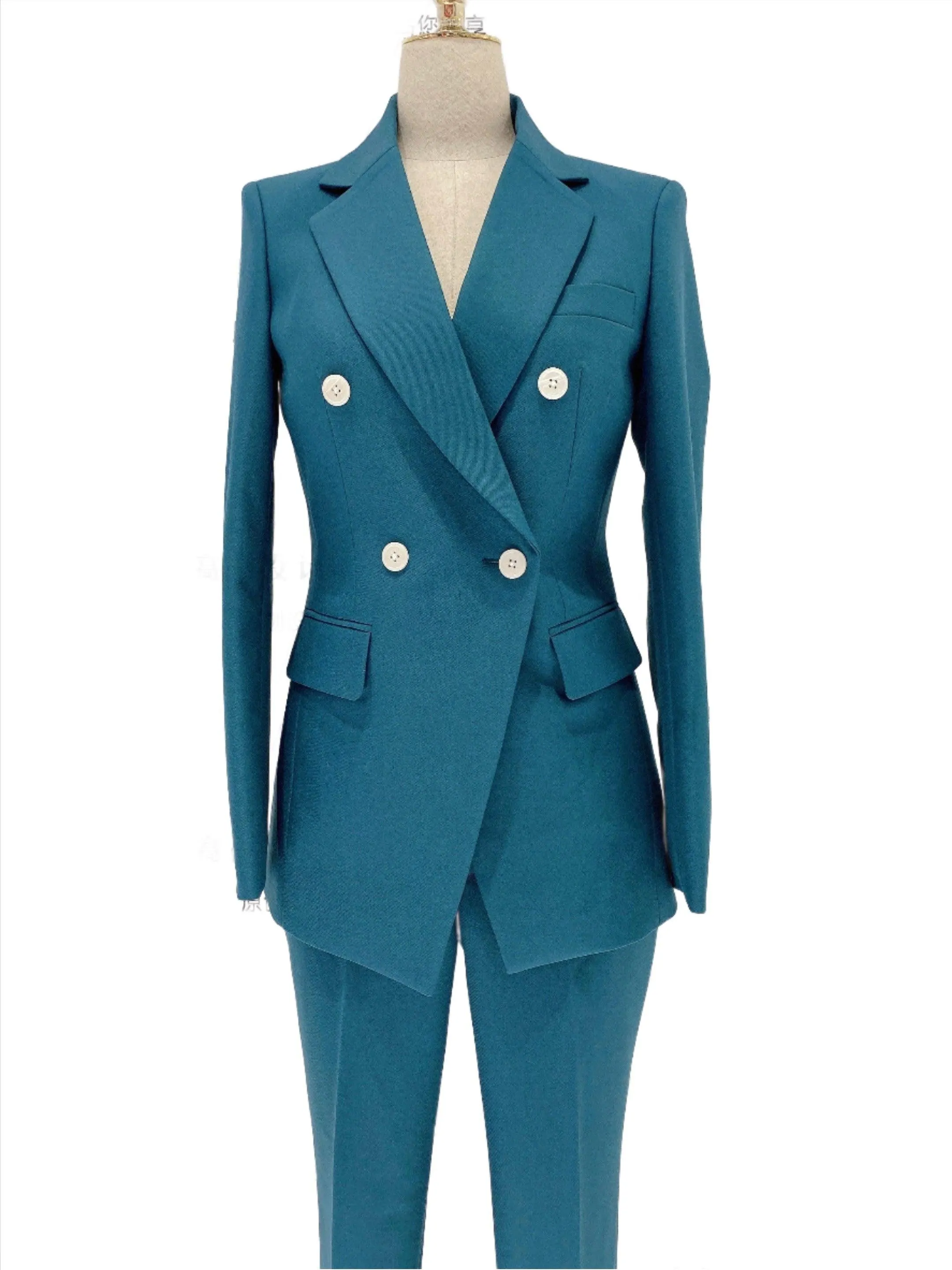 Peacock Blue Pant Suit - Women Two-Piece Trouser Suit