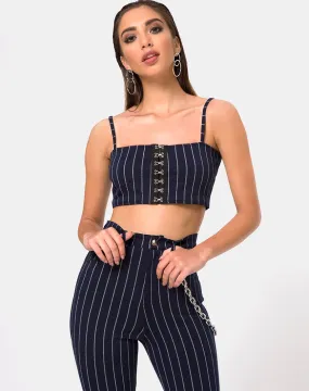 Pin Pants in Navy Pinstriped