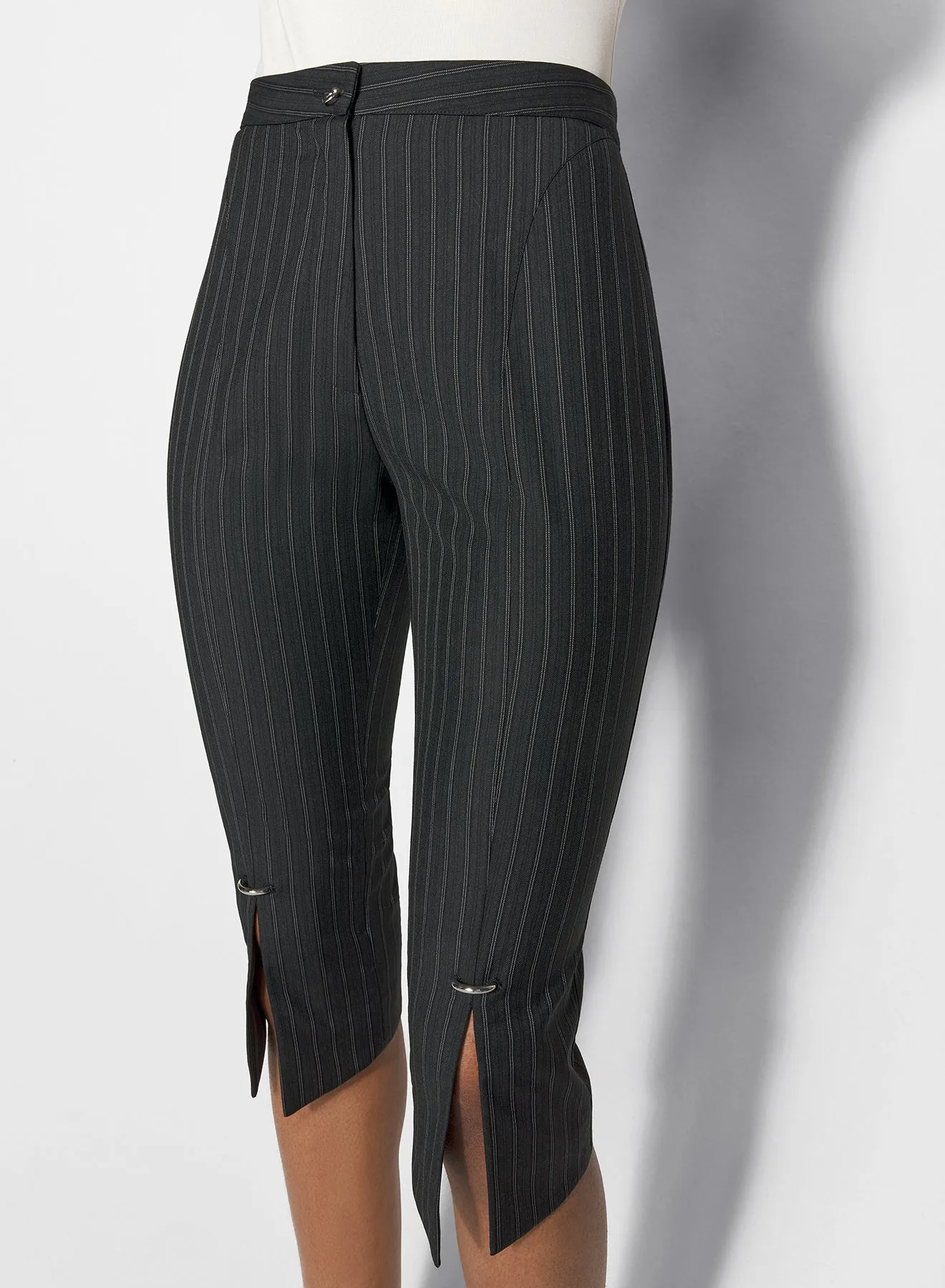 pinstripe pierced capri pants