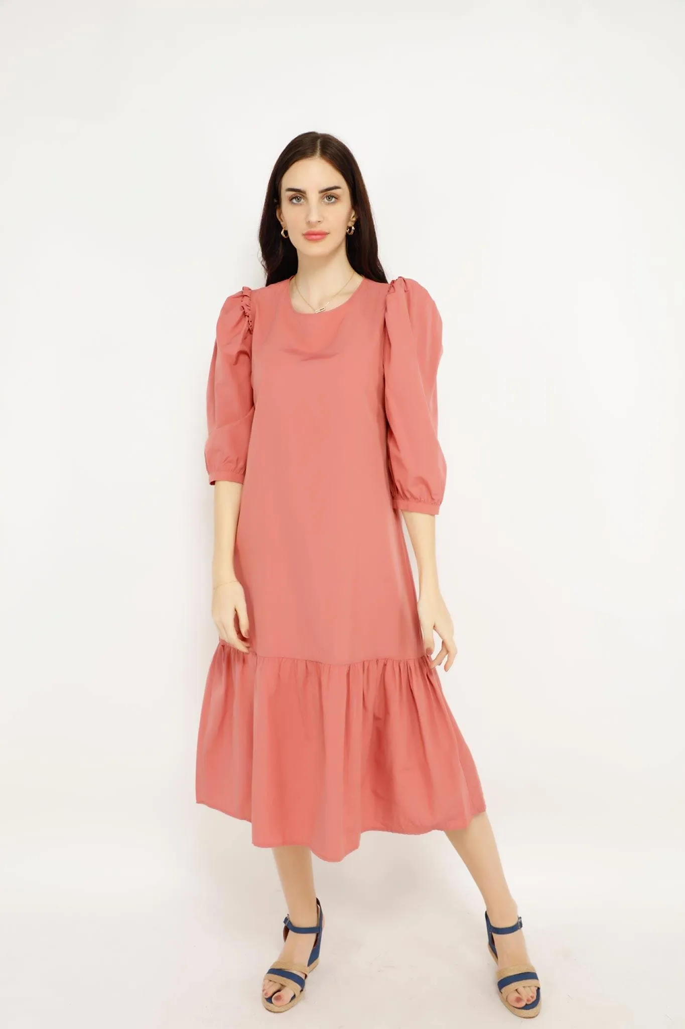 PLAIN PUFF SLEEVES DRESS 20212