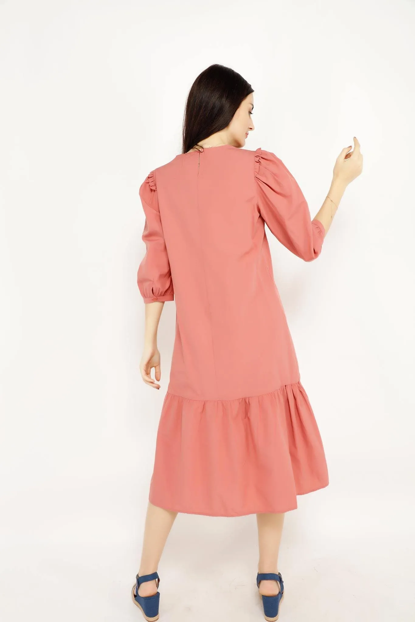 PLAIN PUFF SLEEVES DRESS 20212