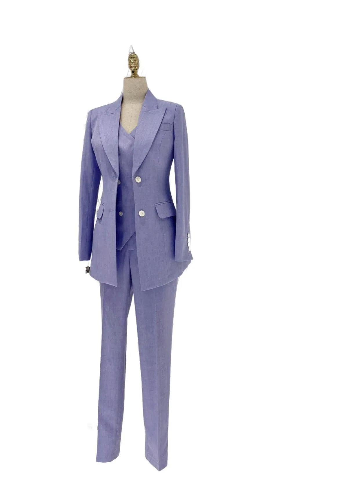 Purple Three-Piece Suit - Women Double-Breasted Pantsuit