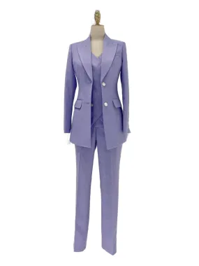 Purple Three-Piece Suit - Women Double-Breasted Pantsuit