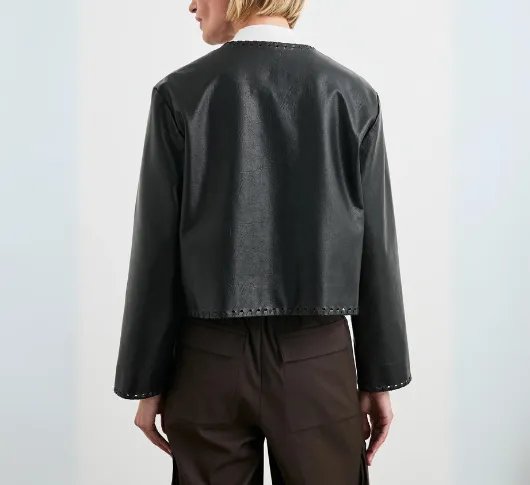 Rails - Faux Leather Blanket Stitch Jacket in Black