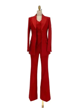 Red Three-piece Trouser Suit  - Slim Fit Women Suit