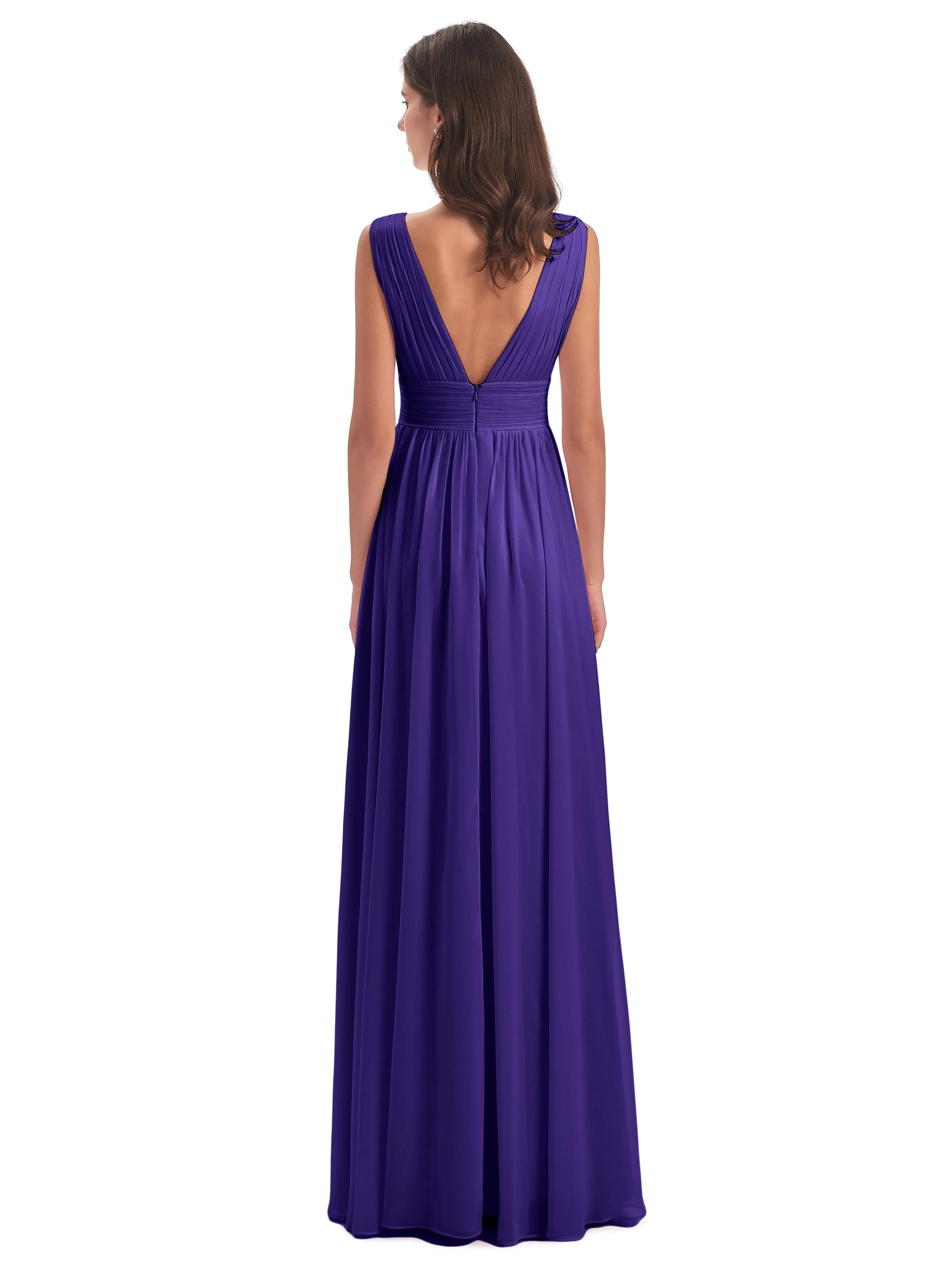 Regency Purple Bridesmaid Dresses Charming Chiffon V Neck Split Long Bridesmaid Dresses