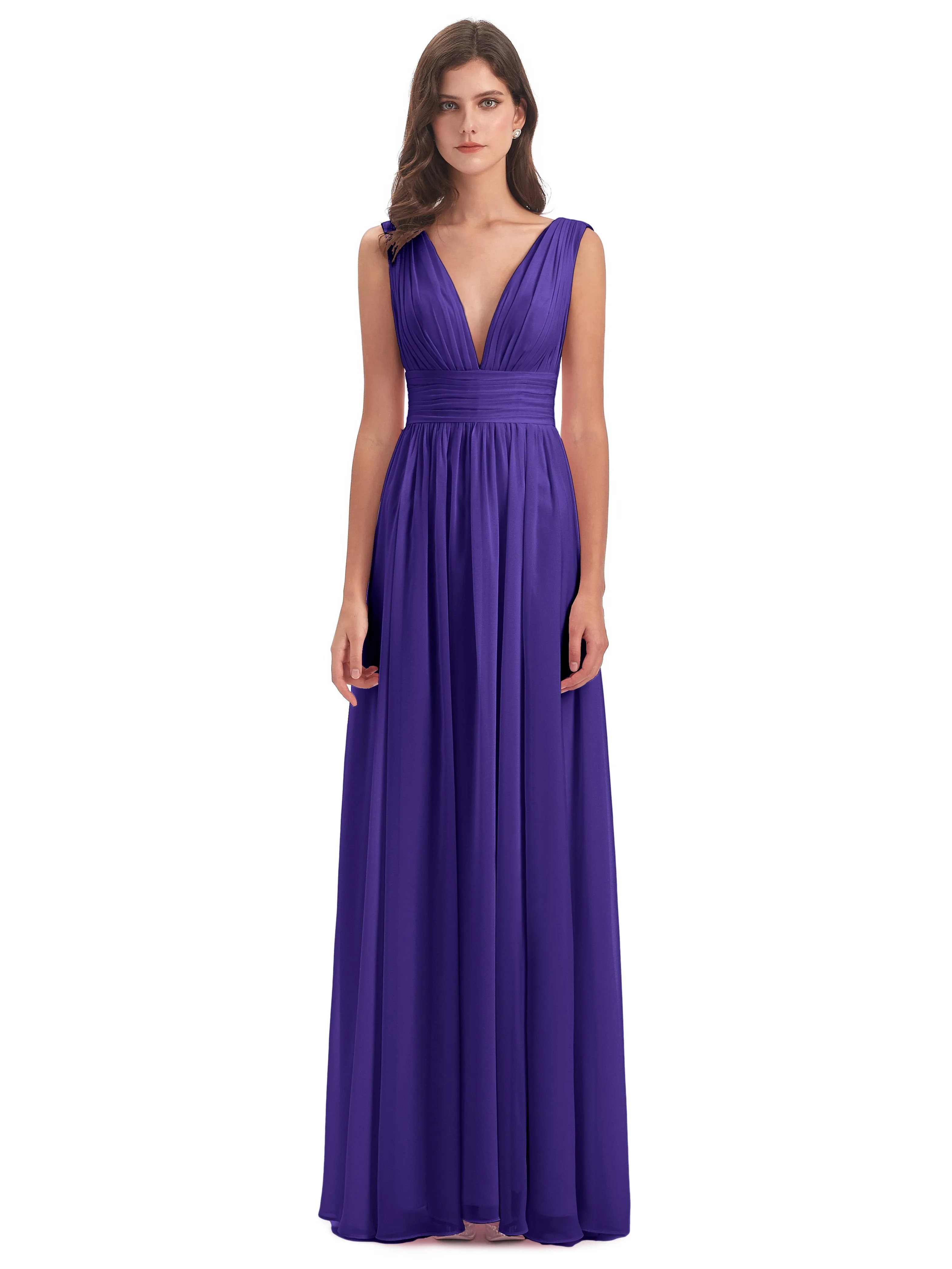 Regency Purple Bridesmaid Dresses Charming Chiffon V Neck Split Long Bridesmaid Dresses