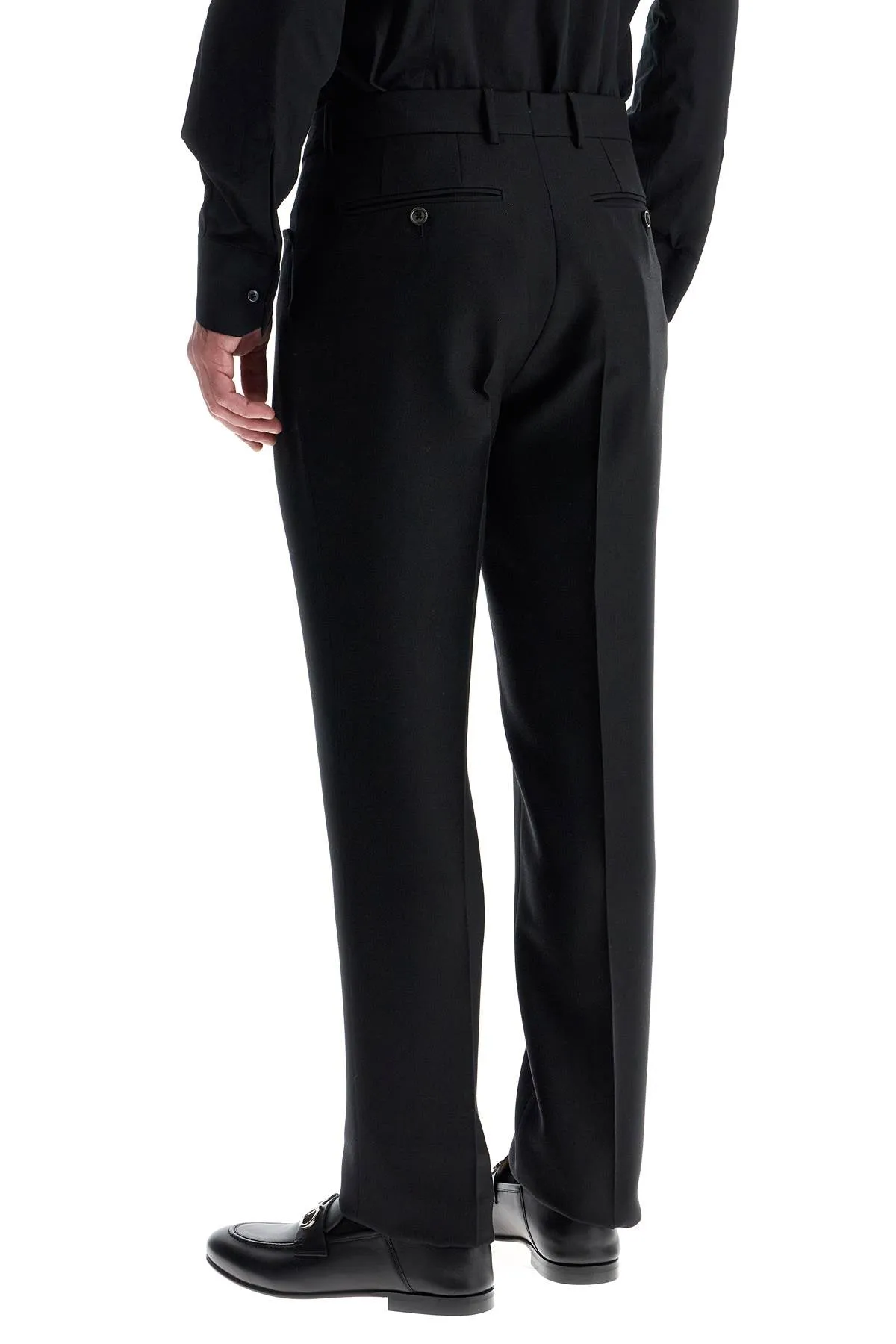 REGULAR FIT BLACK WOOL AND SILK TROUSERS