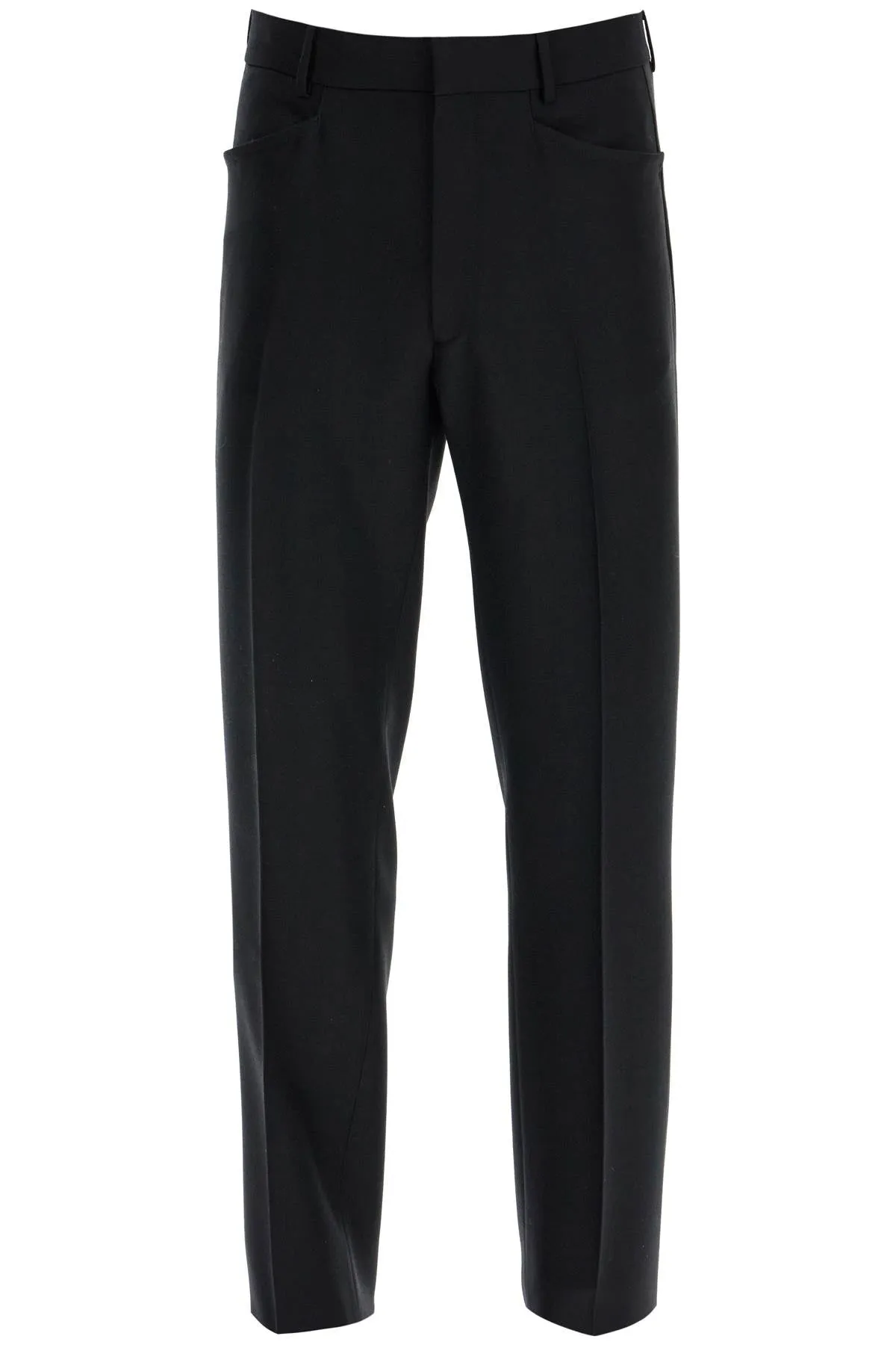 REGULAR FIT BLACK WOOL AND SILK TROUSERS